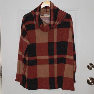 Limited Time Sale:Impressions Red/Black/Tan Checkered Cowl Neck Sweater Size XL